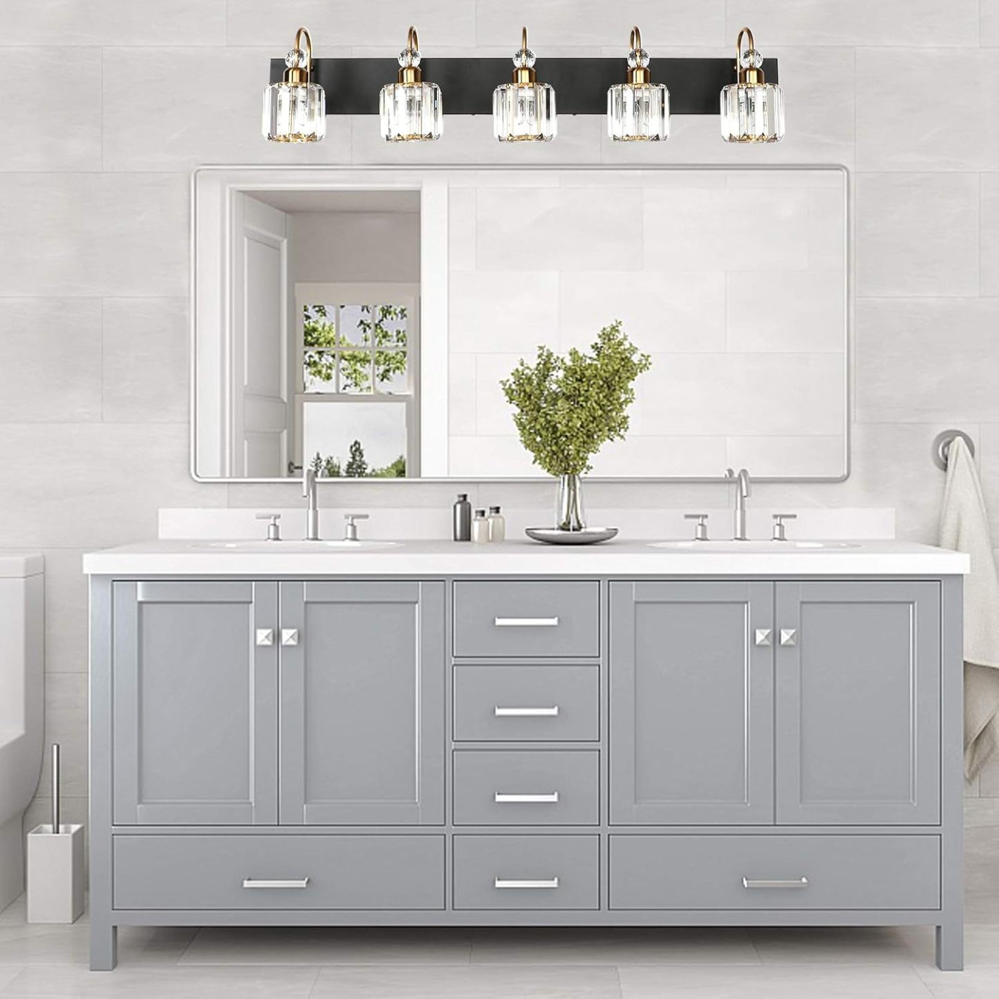 Modern LED Bathroom Vanity Lights 5-Lights Crystal Vanity Lights Over Mirror Modern Black Bathroom Vanity Lighting Fixtures