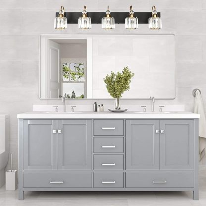 Modern LED Bathroom Vanity Lights 5-Lights Crystal Vanity Lights Over Mirror Modern Black Bathroom Vanity Lighting Fixtures