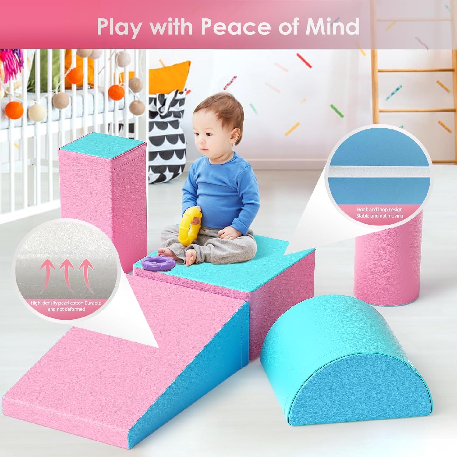 Climb and Crawl Activity Play Set, Soft Foam Climber 5-Piece Sets Crawl and Climb Foam