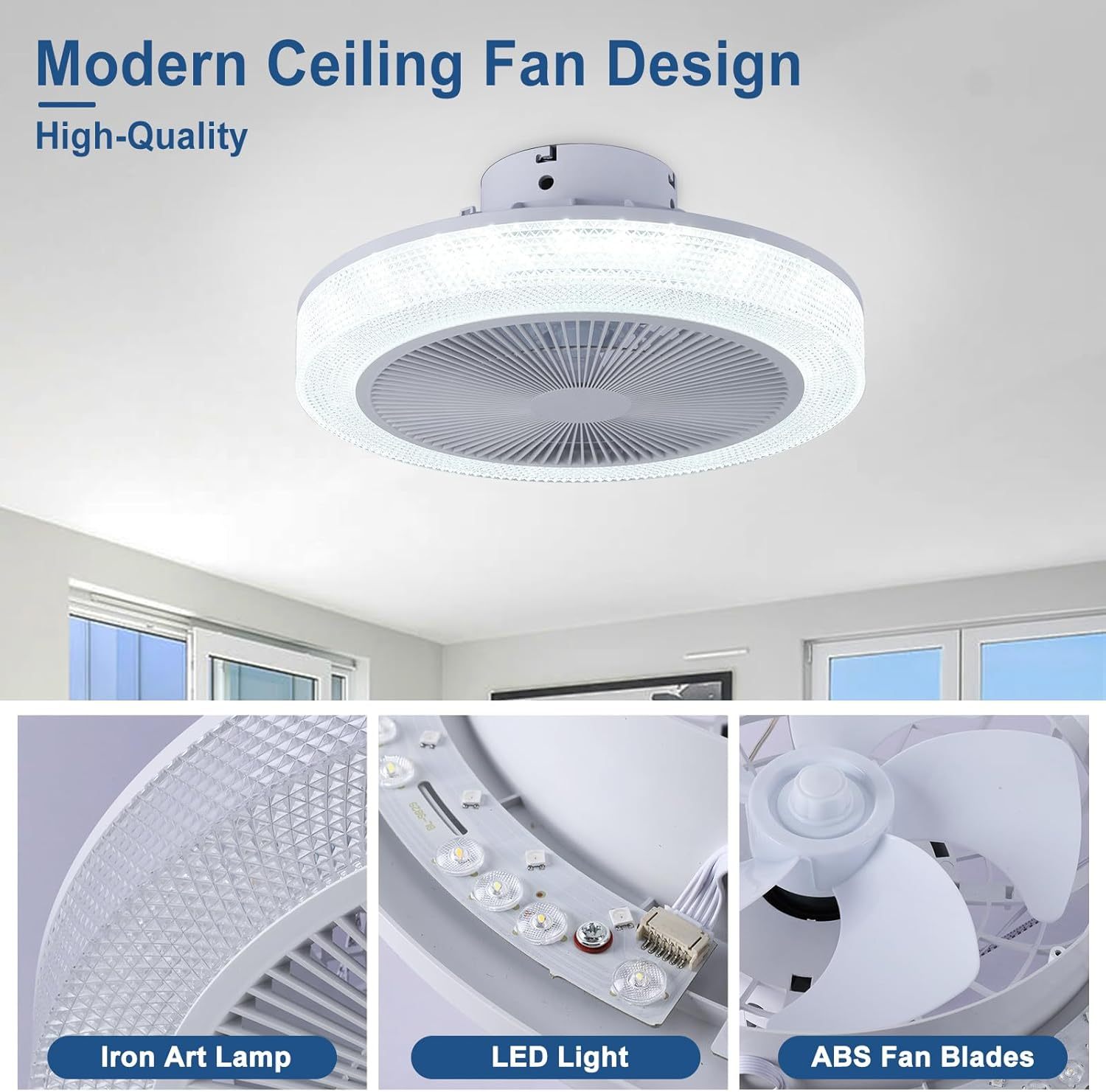 Low Profile Ceiling Fan: 18 Inch Flush Mount Bladeless RGB Ceiling Fan with Light and Remote for Bedroom Living Room Kitchen