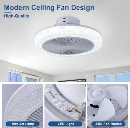Low Profile Ceiling Fan: 18 Inch Flush Mount Bladeless RGB Ceiling Fan with Light and Remote for Bedroom Living Room Kitchen