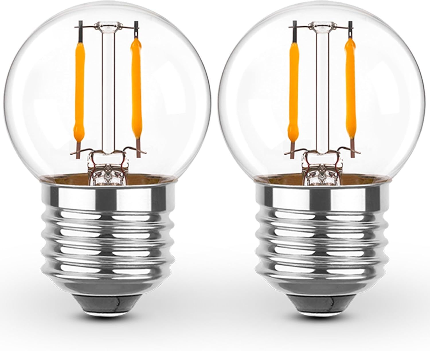 E26 Low Light Bulbs,1Watt G40 Edsion Small LED Light Bulbs Equal to 10w Incandescent,2700k Warm White for Bedside Lights, Wall Lights, Porch Lights, Courtyard Light Strings,230V,2Pcs