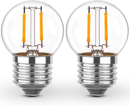 E26 Low Light Bulbs,1Watt G40 Edsion Small LED Light Bulbs Equal to 10w Incandescent,2700k Warm White for Bedside Lights, Wall Lights, Porch Lights, Courtyard Light Strings,230V,2Pcs
