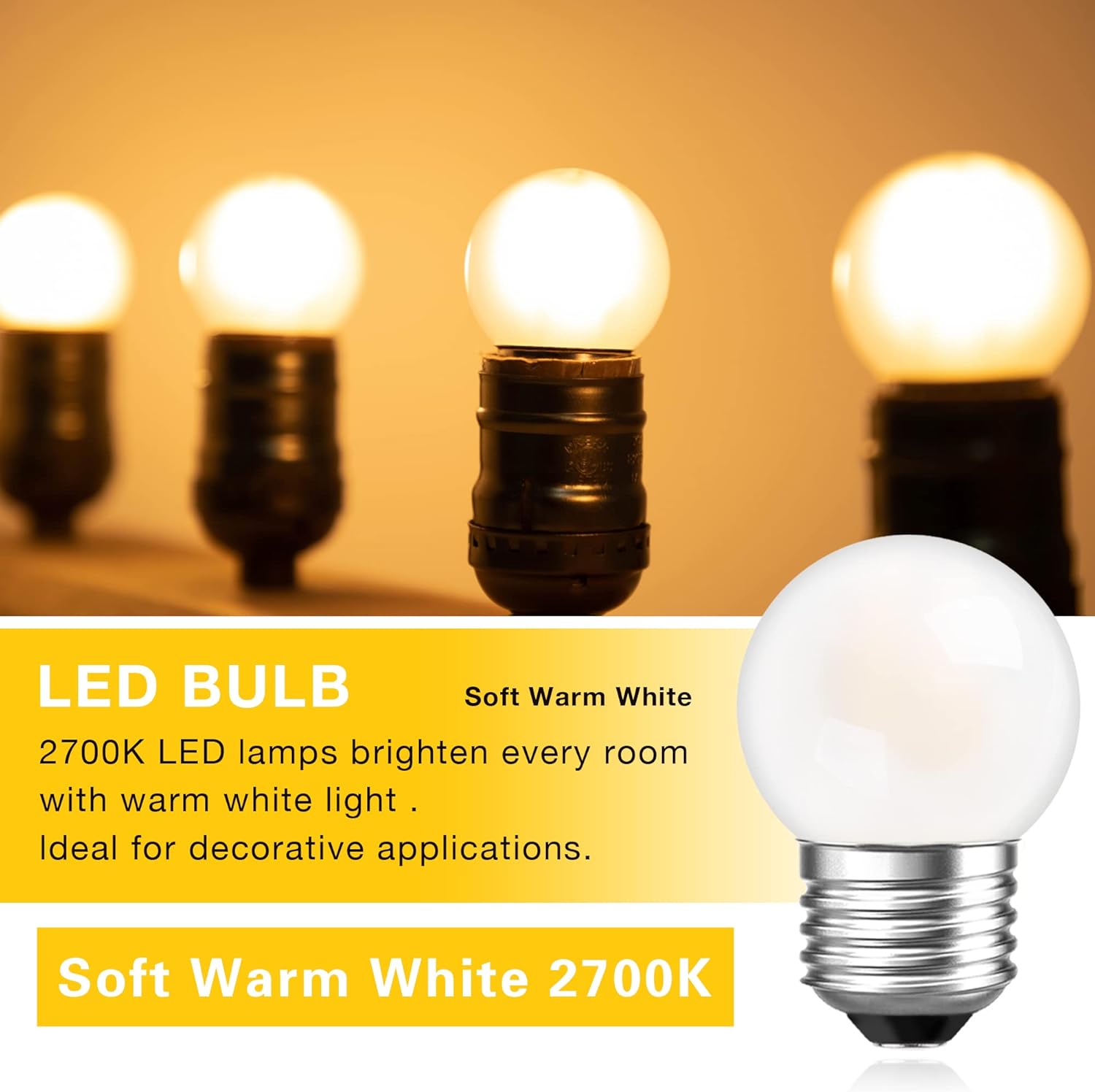G40 Low Watt Small Led Light Bulbs 1.5w Small Edison Filament Led Bulbs 15 Watt Equivalent E26 Standard Base Warm White 2700K 150 Lumen for Bedroom Bathroom Wall Sconces Table Lamp, 2 Pack