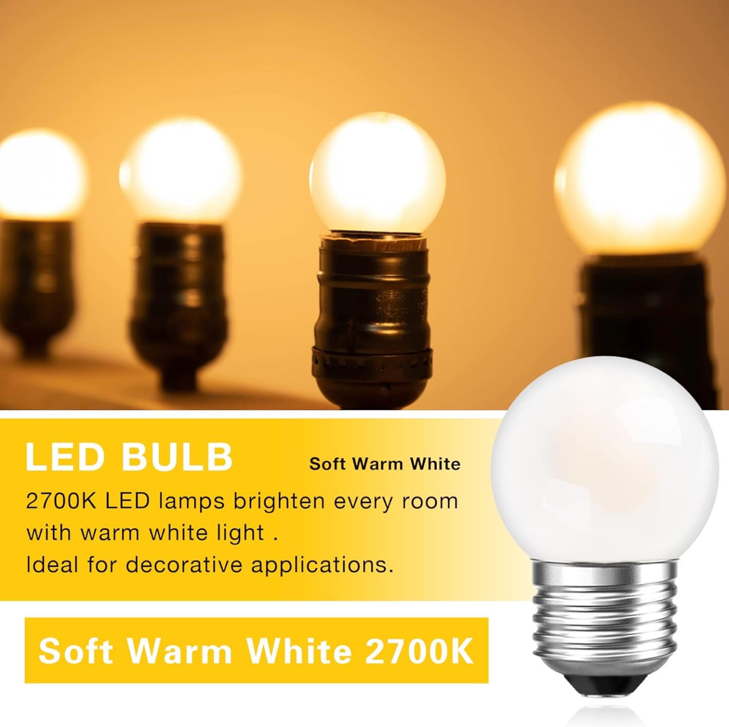 G40 Low Watt Small Led Light Bulbs 1.5w Small Edison Filament Led Bulbs 15 Watt Equivalent E26 Standard Base Warm White 2700K 150 Lumen for Bedroom Bathroom Wall Sconces Table Lamp, 2 Pack
