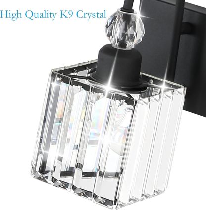 Modern Crystal Black Vanity Light 3 Light Bathroom Light Fixtures Over Mirror Matte Black Crystal Bathroom Wall Lighting