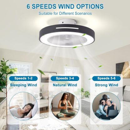 Ceiling Fan Mount for Bedroom: 20 Inch Bladeless Ceiling Fan with Led Light and Remote for Living Room Kitchen Dining Room