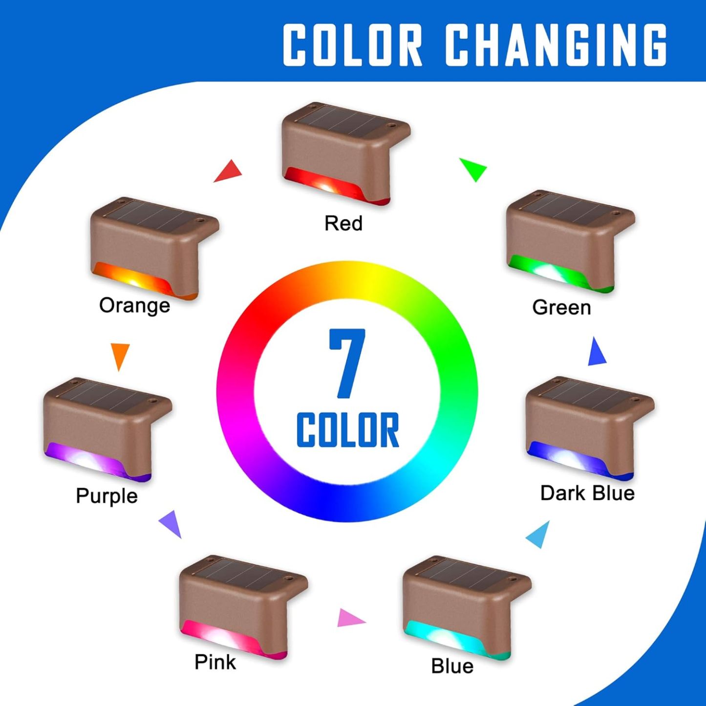 16 Pack Color Changing Solar Deck Lights Outdoor Waterproof for Outdoor Stair, Step, Fence, Patio and Yard