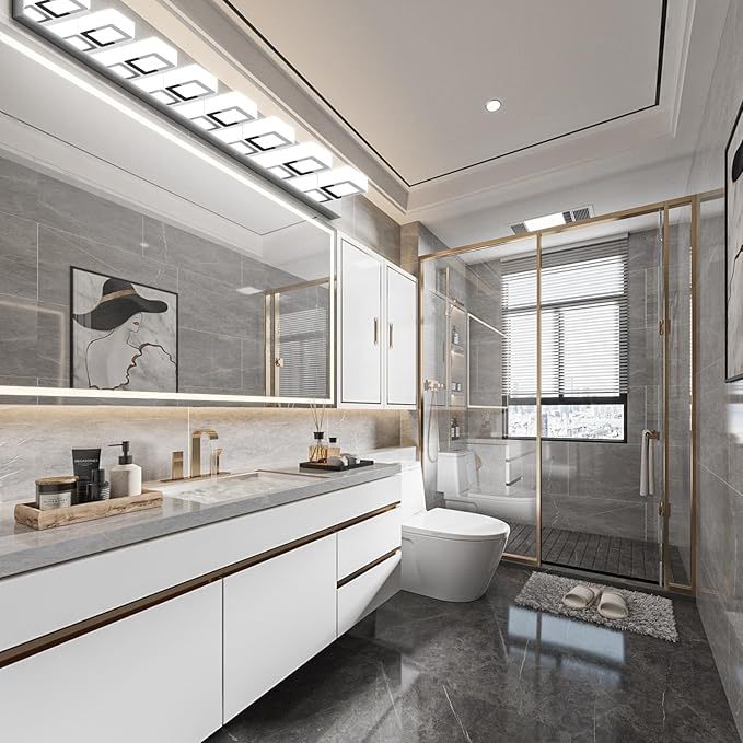 52" Modern Chrome Vanity Lights 8 Lights Acrylic Stainless Steel LED Vanity Light Fixtures Chrome Bathroom Lighting Over Mirror