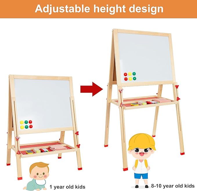 Wooden Easel for Kids, Standing Art Easel for Kids 3, 4, 5, 6, 7, 8 Years Old Boy & Girls