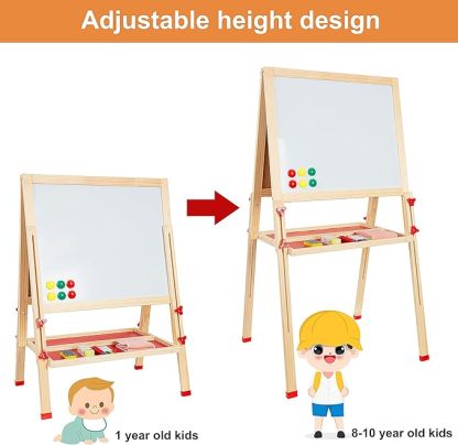 Wooden Easel for Kids, Standing Art Easel for Kids 3, 4, 5, 6, 7, 8 Years Old Boy & Girls