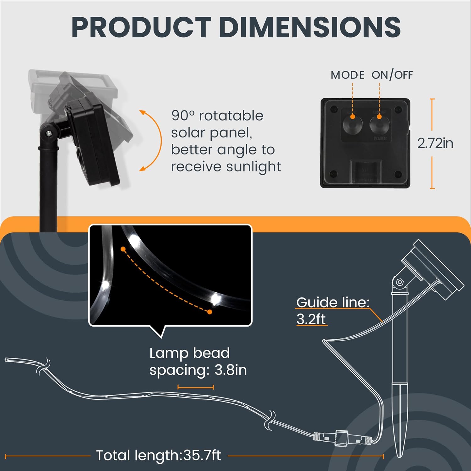 2 Pack Solar Rope Lights, Each with 100 LEDs 35.7 FT 8 Modes, Solar Rope Lights Outdoor Waterproof, Solar String Rope Lights for Outdoor Balcony Fence Patio Backyard Camping (Cool White)