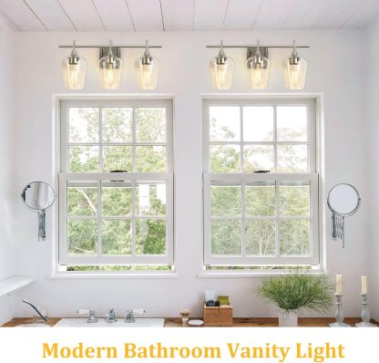 3-Light Bathroom Light Fixtures, Brushed Nickel Vanity Lighting, Metal Bath Wall Mounted Lights, Modern Wall Sconces Light with Glass Shades