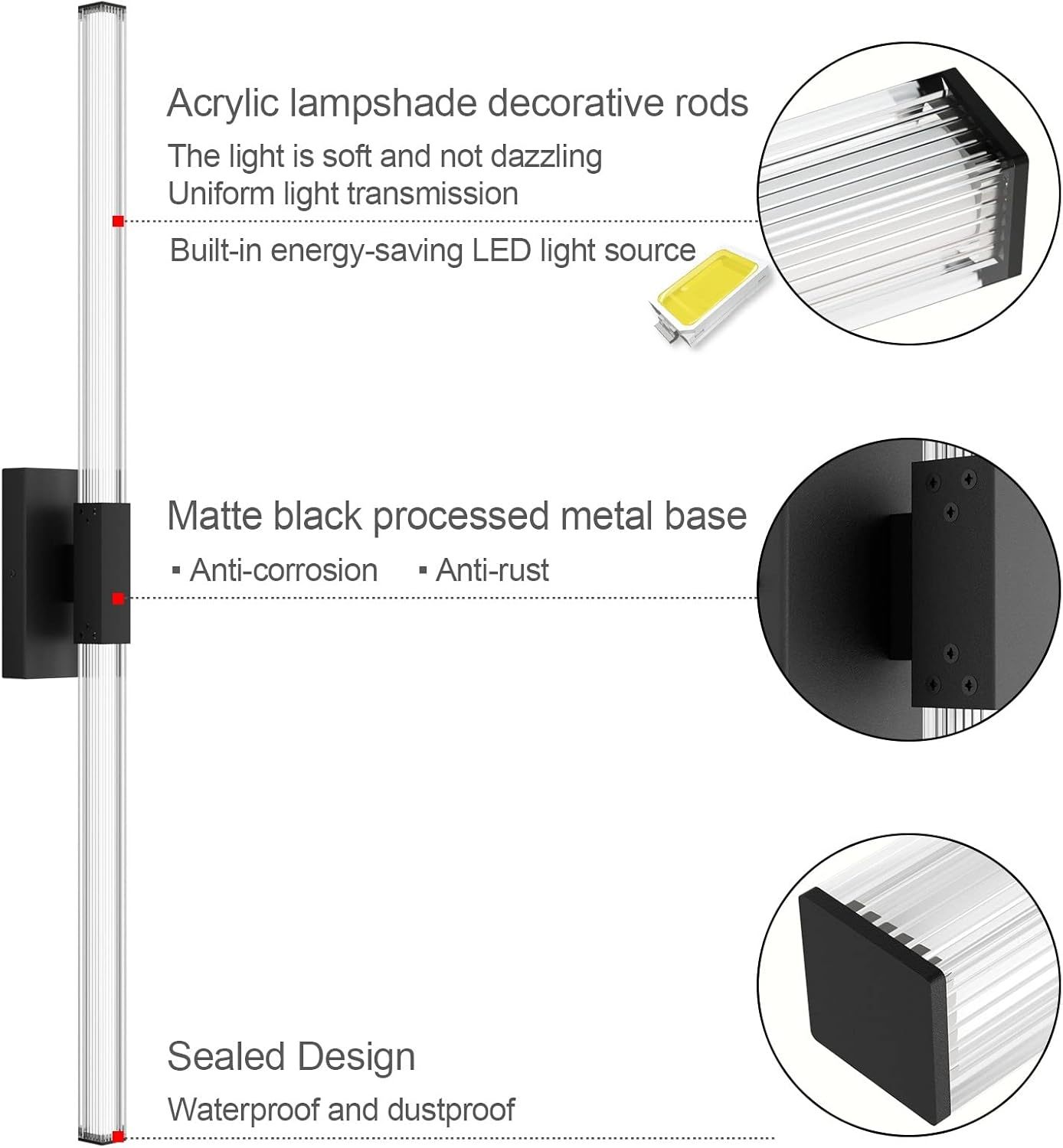 Black 40inch Bathroom Vanity Lights Fixtures Over Mirror 32W Modern LED Modern LED Matte Black Vanity Light for Bathroom(5500K White Light)