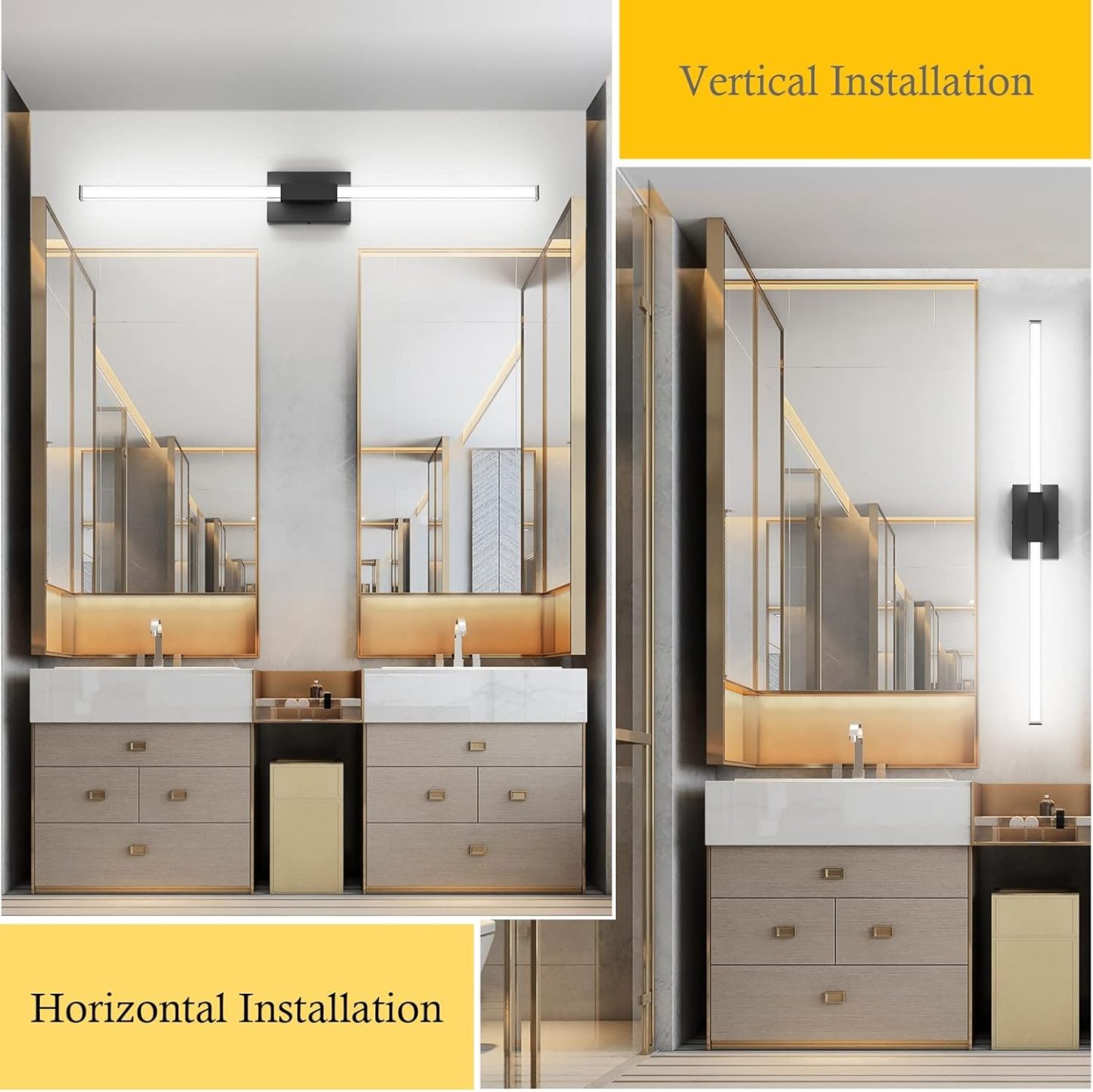 Black 40inch Bathroom Vanity Lights Fixtures Over Mirror 32W Modern LED Modern LED Matte Black Vanity Light for Bathroom(5500K White Light)