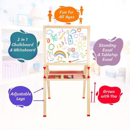 Wooden Easel for Kids, Standing Art Easel for Kids 3, 4, 5, 6, 7, 8 Years Old Boy & Girls