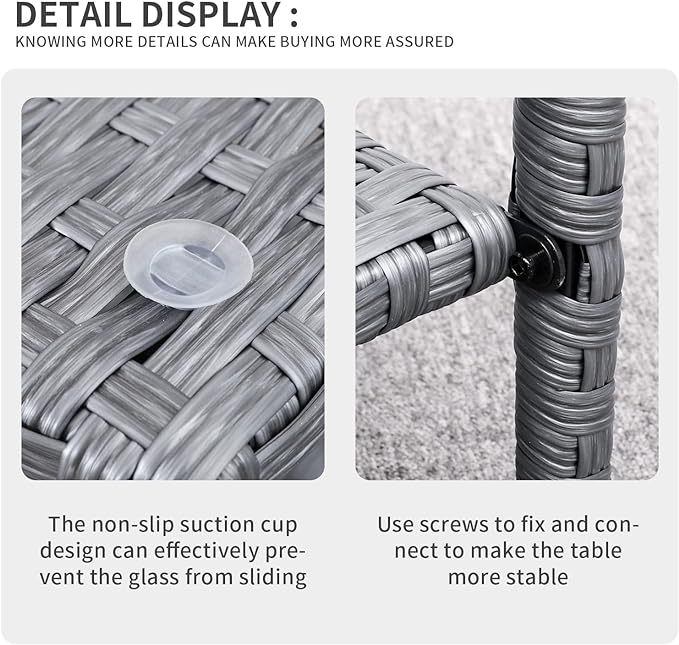 Outdoor Wicker Glass Top Side Table - Patio Rattan Square End Table with Storage