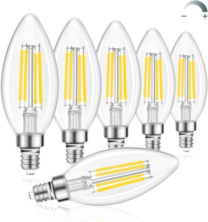E12 Candelabra LED Light Bulbs 60W Equivalent, B11 Dimmable Chandelier Light Bulbs, 6 Packs