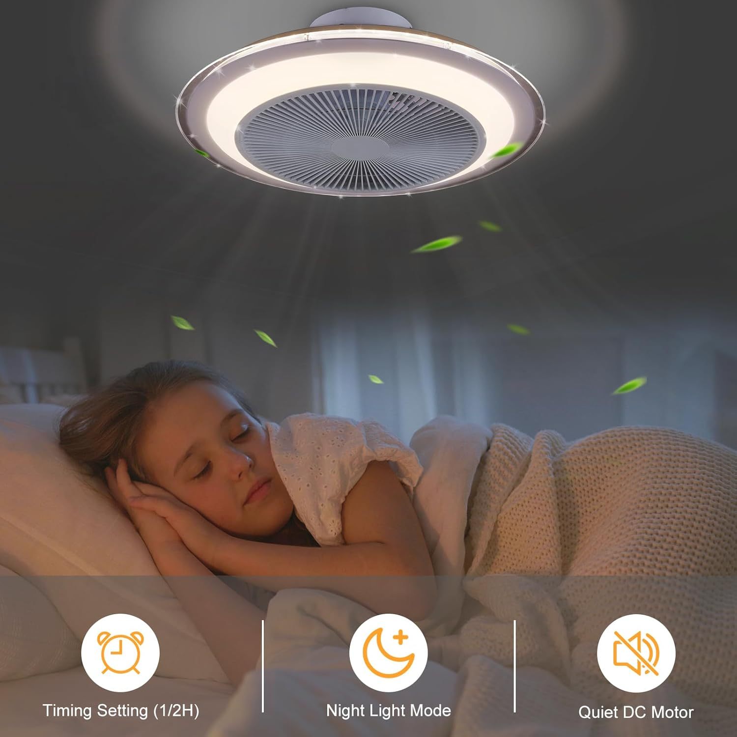 Ceiling Fan Mount for Bedroom: 20 Inch Bladeless Ceiling Fan with Light and Remote for Living Room Kitchen Dining Room