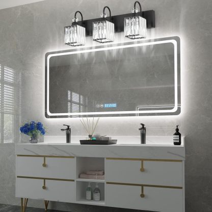 Modern Crystal Black Vanity Light 3 Light Bathroom Light Fixtures Over Mirror Matte Black Crystal Bathroom Wall Lighting