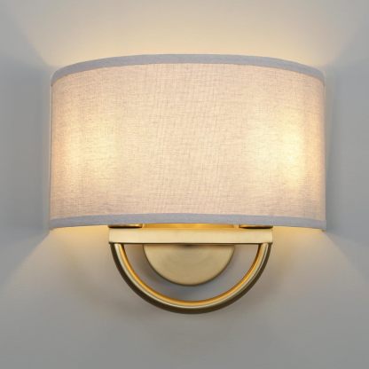 Linen Boho Wall Sconce Bedside Fixture Light, 2-Light Gold Brass Dual Indoor Hardwired Vanity Vintage Industrial Wall Mount Lamp