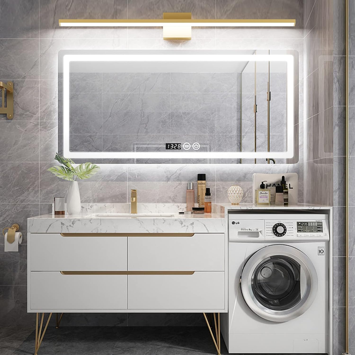 Modern LED Gold Vanity Light for Bathroom 40inch 38W Frosted Aluminum Gold Bathroom Wall Lighting Fixtures Over Mirror White Light 6000K