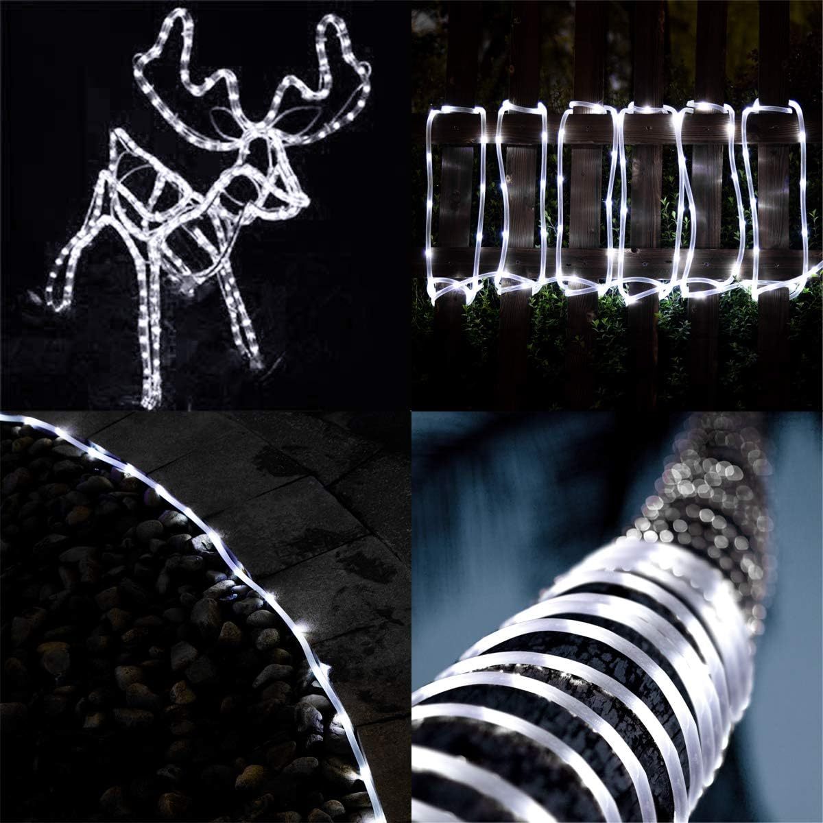 2 Pack Solar Rope Lights, Each with 100 LEDs 35.7 FT 8 Modes, Solar Rope Lights Outdoor Waterproof, Solar String Rope Lights for Outdoor Balcony Fence Patio Backyard Camping (Cool White)
