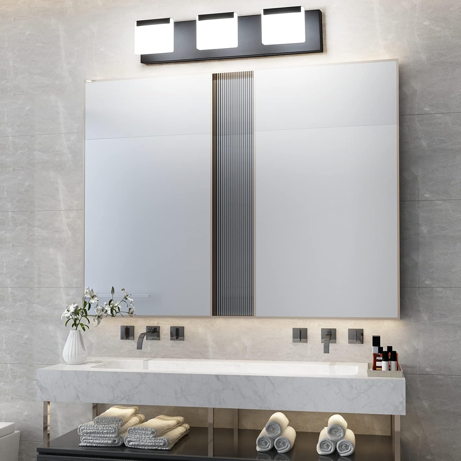 LED Modern Black Vanity Light 3 Light Acrylic Matte Black Bathroom Vanity Wall Light Modern Black Bathroom Vanity Lighting Fixtures