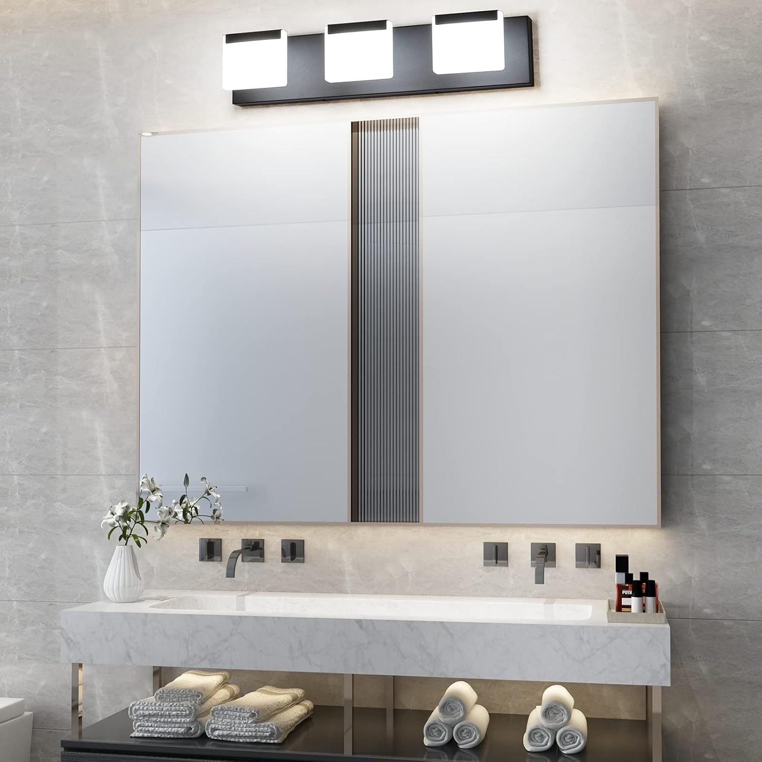 LED Modern Black Vanity Light 3 Light Acrylic Matte Black Bathroom Vanity Wall Light Modern Black Bathroom Vanity Lighting Fixtures