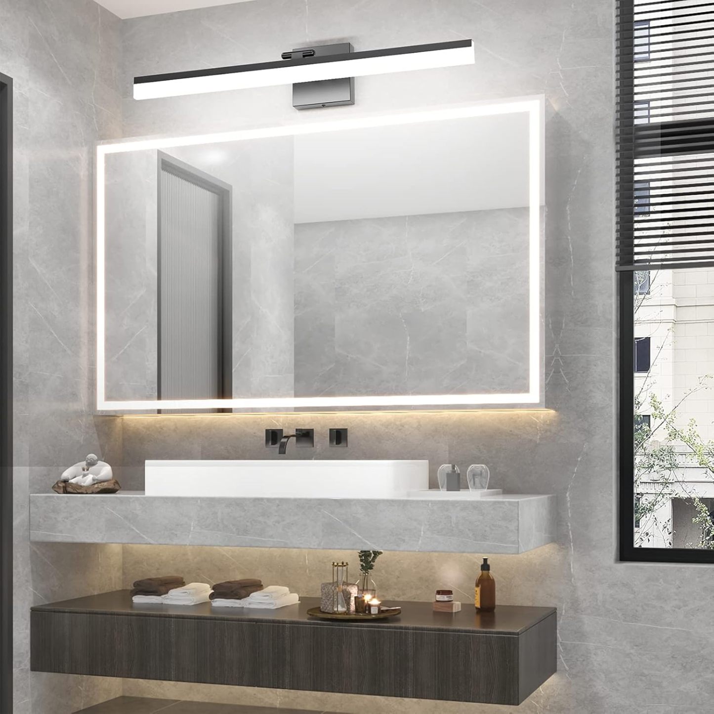 32" Matte Black Bathroom Vanity Light 18W Adjustable Vanity Light Modern LED Black Vanity Lighting Fixtures for Bathroom (6000K Cool White Light)