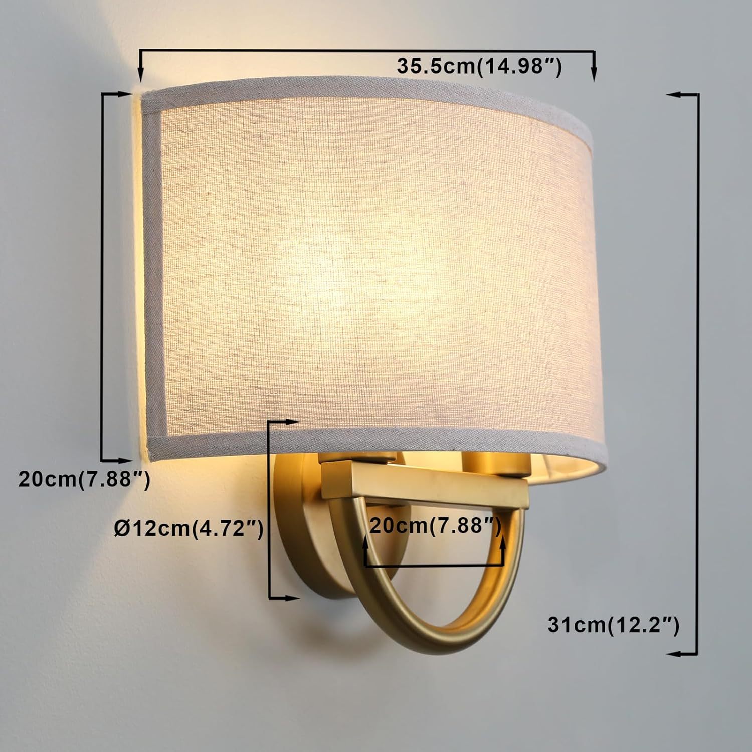 Linen Boho Wall Sconce Bedside Fixture Light, 2-Light Gold Brass Dual Indoor Hardwired Vanity Vintage Industrial Wall Mount Lamp
