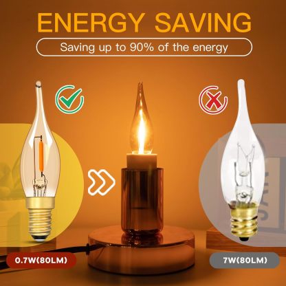 E12 Candelabra LED Night Lights,0.7W Amber Low Watt Candle Decorative Light Bulbs Equal to 7Watt Incandescent,50Lumen 2200K Ultra Warm White Chandelier for Decor Lighting,CRI>90+,Glass,6Pcs