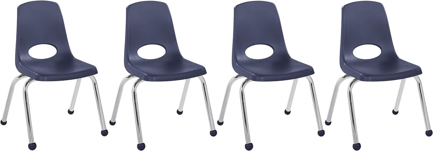 School Stack Chair, Stacking Student Seat with Chromed Steel Legs and Ball Glides