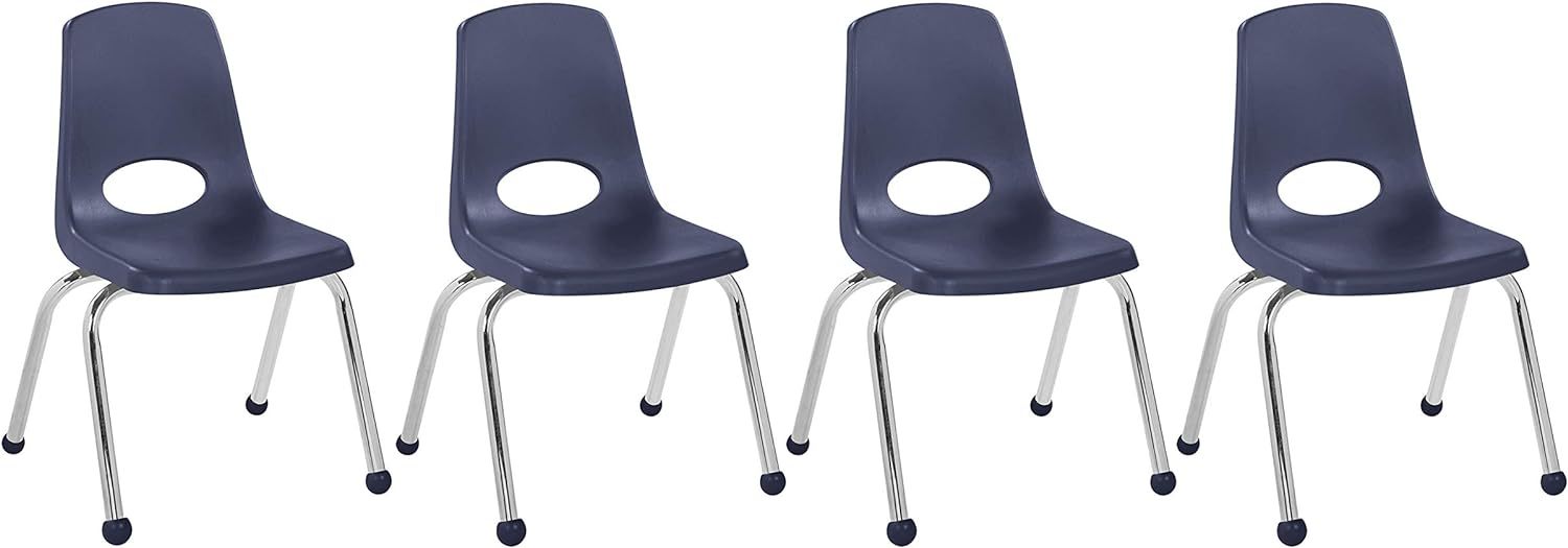 School Stack Chair, Stacking Student Seat with Chromed Steel Legs and Ball Glides