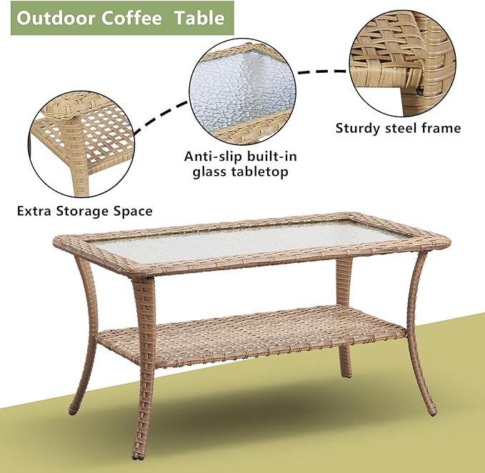 Patio Tables Outdoor Coffee Table - Wicker Rattan Coffee Table