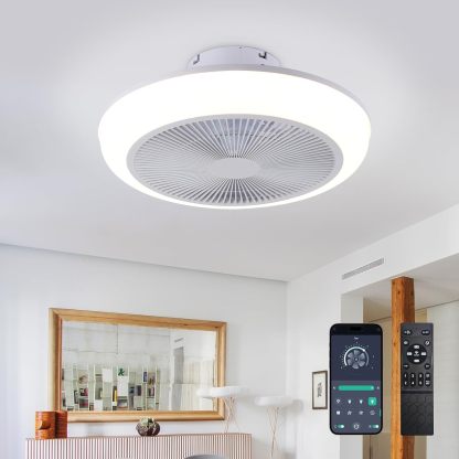 Ceiling Fan Mount for Bedroom: 18 Inch Bladeless Ceiling Fan with RGB Light and Remote for Living Room Kitchen Dining Room