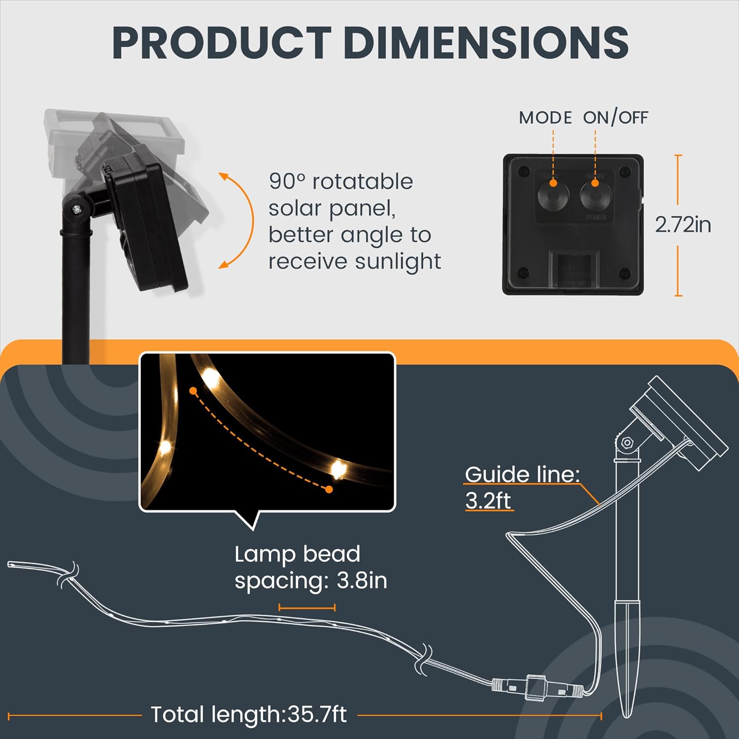 2 Pack Solar Rope Lights, Each with 100 LEDs 35.7 FT 8 Modes, Solar Rope Lights Outdoor Waterproof, Solar String Rope Lights for Outdoor Balcony Fence Patio Backyard Camping (Warm White)