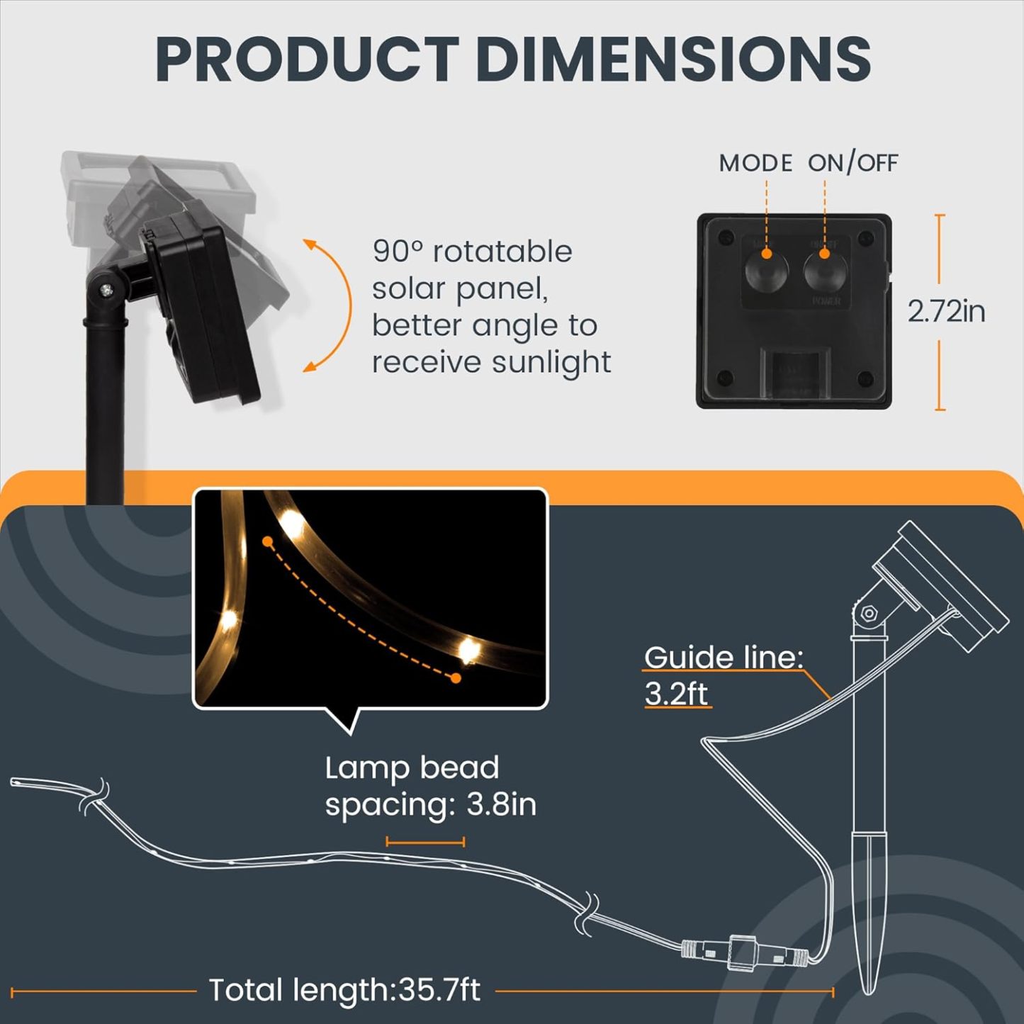 2 Pack Solar Rope Lights, Each with 100 LEDs 35.7 FT 8 Modes, Solar Rope Lights Outdoor Waterproof, Solar String Rope Lights for Outdoor Balcony Fence Patio Backyard Camping (Warm White)