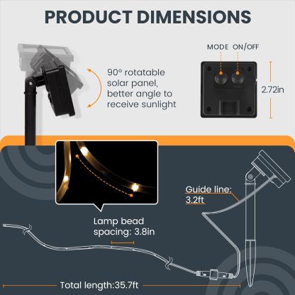 2 Pack Solar Rope Lights, Each with 100 LEDs 35.7 FT 8 Modes, Solar Rope Lights Outdoor Waterproof, Solar String Rope Lights for Outdoor Balcony Fence Patio Backyard Camping (Warm White)