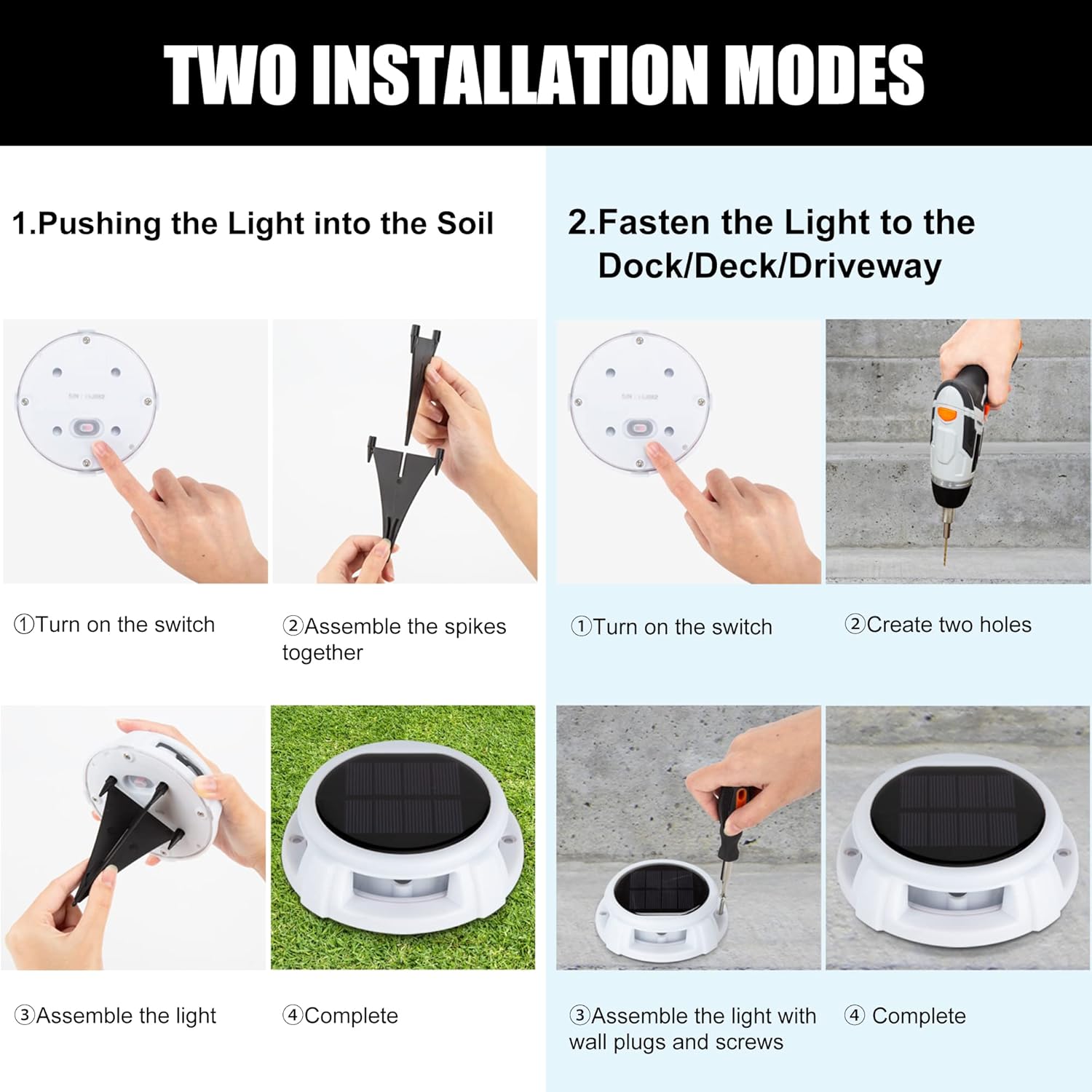 Solar Deck Lights Outdoor 8 Pack, Solar Driveway Lights, Dock Lights Solar Powered Waterproof LED Lights for Steps, Garden, Ground, Stair, Patio, Pathway, Landscape(Cold White)