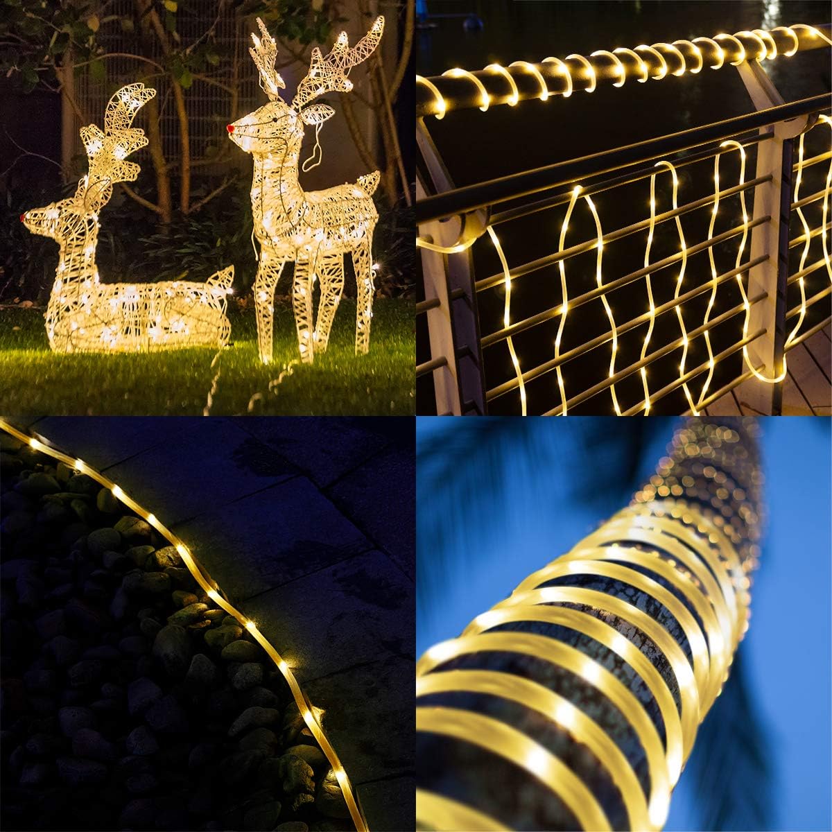 2 Pack Solar Rope Lights, Each with 100 LEDs 35.7 FT 8 Modes, Solar Rope Lights Outdoor Waterproof, Solar String Rope Lights for Outdoor Balcony Fence Patio Backyard Camping (Warm White)