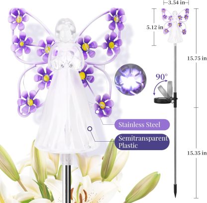 Solar Angel Garden Stake Lights - 2 Pack Angel Solar Lights Outdoor Garden, Eternal Light Angel with 7 LEDs for Cemetery Grave Decorations, Memorial Gift, Christmas Yard Art, Sympathy Gifts