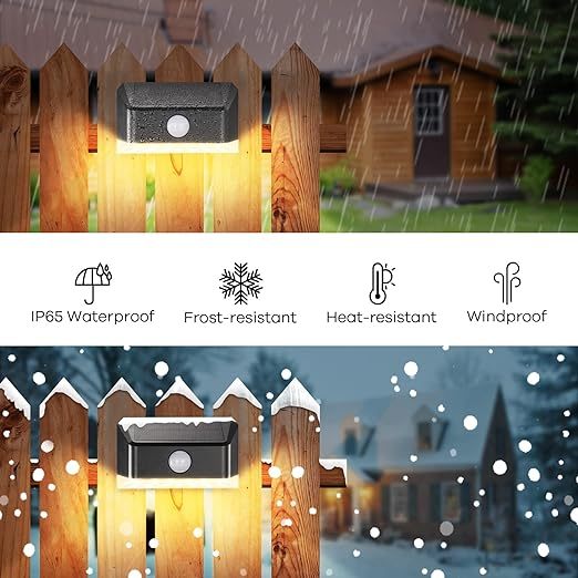 Solar Powered Motion Sensor Outdoor Lights Waterproof, LED Solar Step Lights Warm White, Outdoor Solar Deck Lights for Fence Post, Step 4 Pack