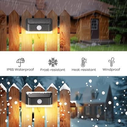Solar Powered Motion Sensor Outdoor Lights Waterproof, LED Solar Step Lights Warm White, Outdoor Solar Deck Lights for Fence Post, Step 4 Pack