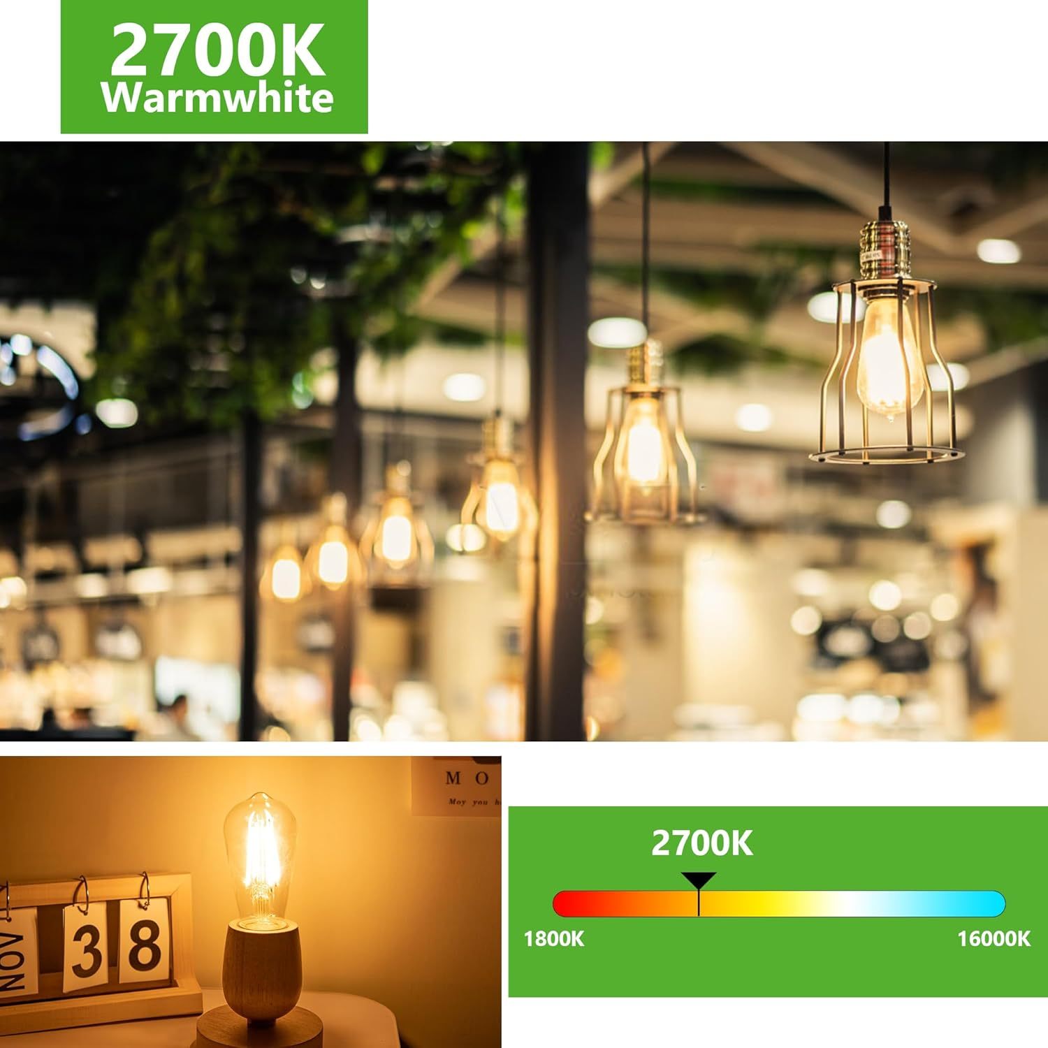 Dimmable LED Edison Light Bulbs,E26 Standard Base 11W 1600Lumens High Brightness Filament Bulb Equivalent 100W,2700K Warmwhite Vintage LED Bulbs for Household or Commercial,ST58,110V,3pcs