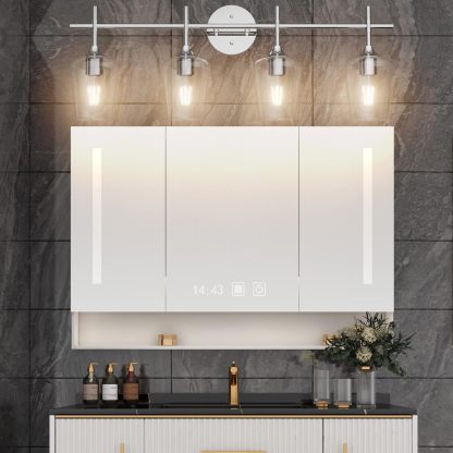 Chrome Bathoom Vanity Light 4 Light Industrial Farmhouse Chrome Bathroom Light Fixtures Over Mirror Clear Glass Chrome Vanity Light for Bathroom Wall Lighting Fixtures Over Mirror