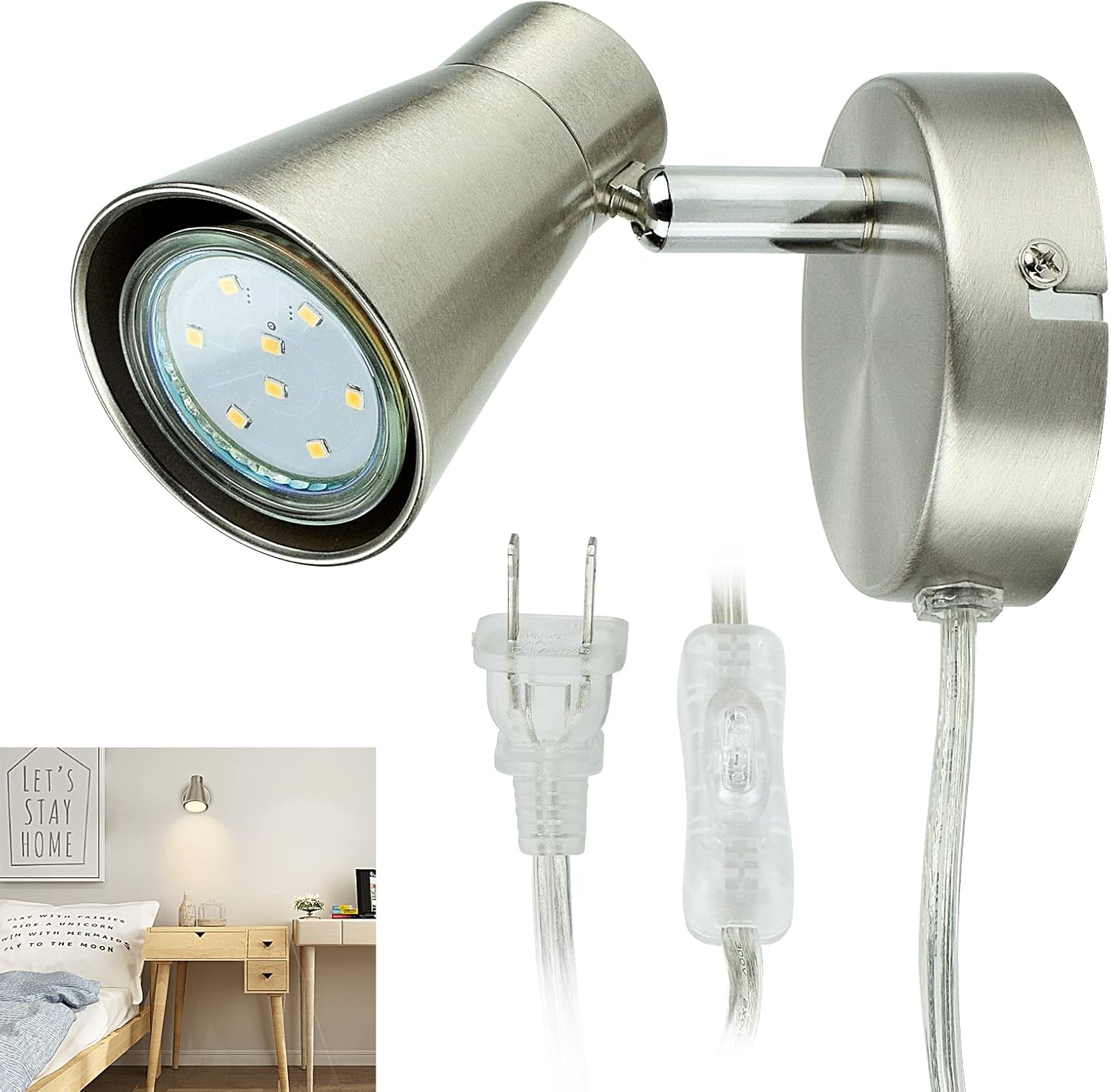 Track Lights Plug-in, Small Directional Wall Spotlight, Flush Mount Hallway Ceiling Light Fixture