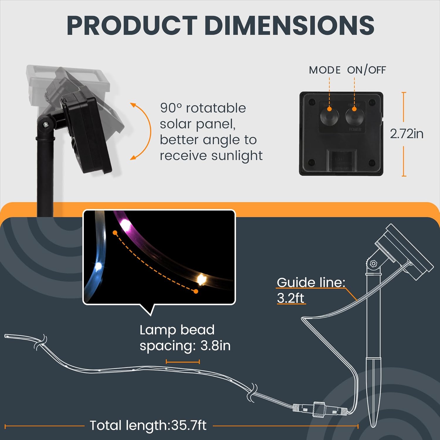 2 Pack Solar Rope Lights, Each with 100 LEDs 35.7 FT 8 Modes, Solar Rope Lights Outdoor Waterproof, Solar String Rope Lights for Outdoor Balcony Fence Patio Backyard Camping(Multicolor)