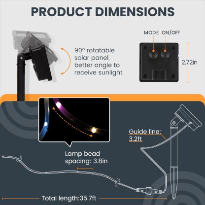 2 Pack Solar Rope Lights, Each with 100 LEDs 35.7 FT 8 Modes, Solar Rope Lights Outdoor Waterproof, Solar String Rope Lights for Outdoor Balcony Fence Patio Backyard Camping(Multicolor)