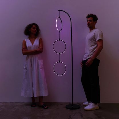 LED Lamp with Stunning RGB Color Gradient and Contemporary 3-Circle Ring-Style Pendant